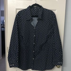 Chaps Navy blue polkadotted long sleeve shirt